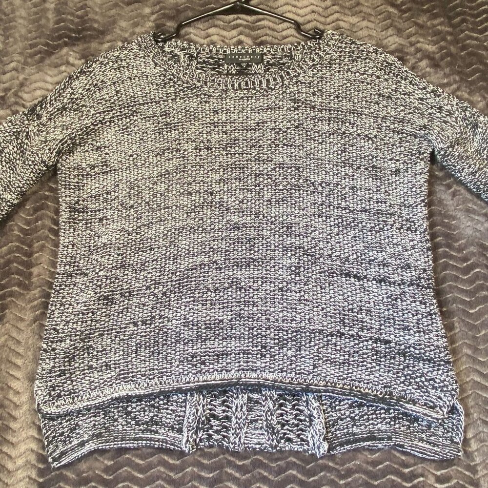 Sanctuary Pullover Knit Sweater Black & White Cable Back Womens size Small